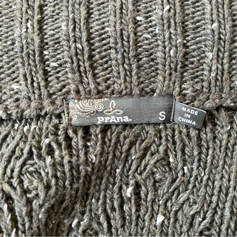 Prana Sweater Small Chunky Turtleneck Cable Knit Olive Green Cardigan Lagenlook - Picture 7 of 7